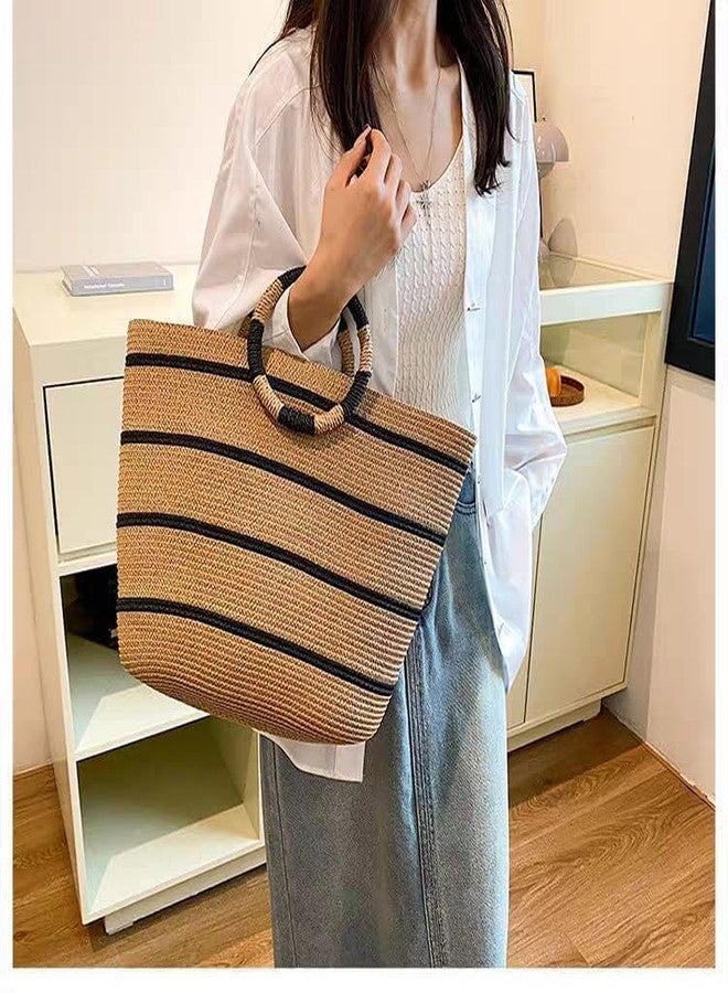 Eiyye Large Woven Tote Bag for women Straw Tote Bag Woven Stripe Handbag Travel Vacation Purse for Shopping Picnic Work - Image 4