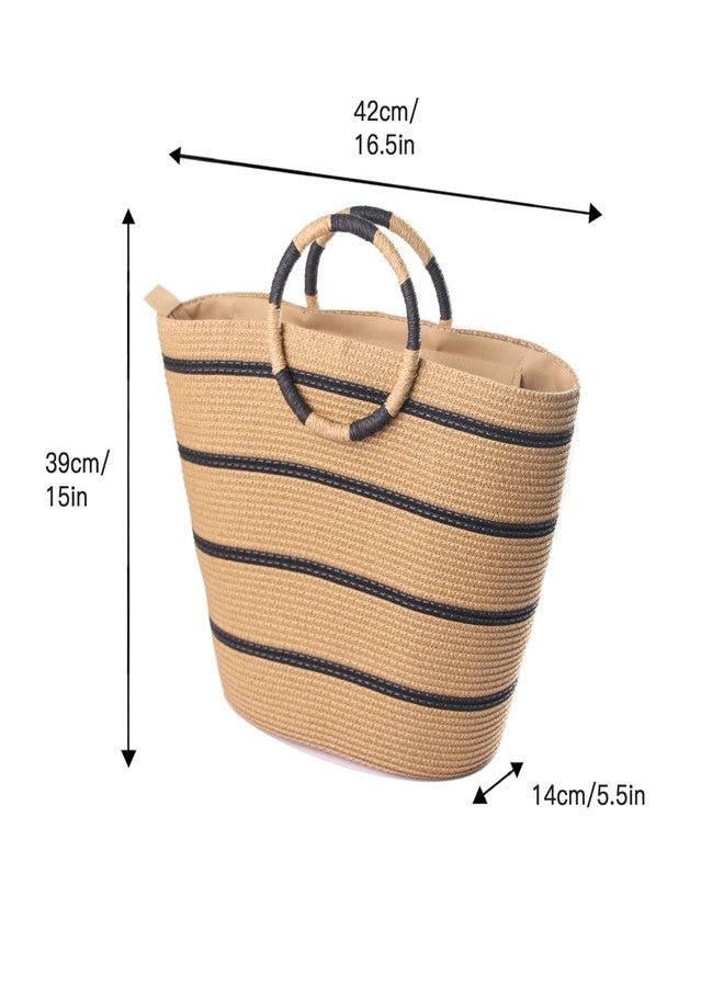 Eiyye Large Woven Tote Bag for women Straw Tote Bag Woven Stripe Handbag Travel Vacation Purse for Shopping Picnic Work - Image 2