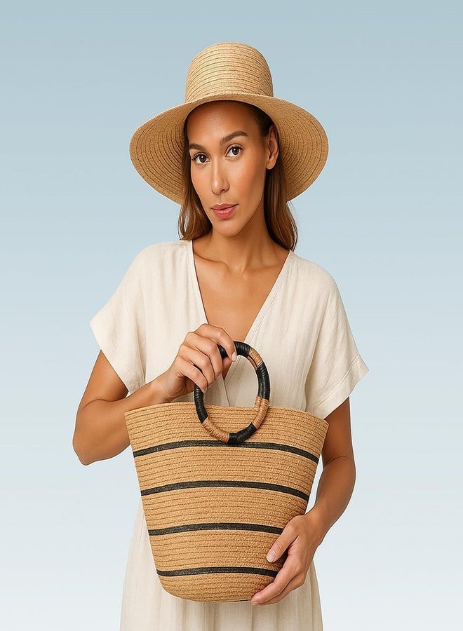 Eiyye Large Woven Tote Bag for women Straw Tote Bag Woven Stripe Handbag Travel Vacation Purse for Shopping Picnic Work - Image 3