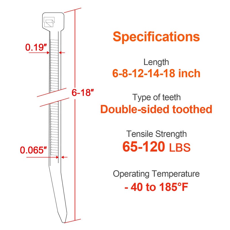 JIANYANG Zip Ties Assorted Size,500 Pack,6+8+12+14+18 Inch Double Sided Toothed,120 LBS Tensile Strength Heavy Duty Cable Wire Ties Self-Locking Adjustable Durable Nylon Tie Wraps for Indoor Outdoor White - Image 2