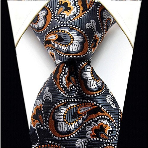 Secdtie Men's Classic Orange Grey Jacquard Woven Silk Tie Formal Necktie - Image 4