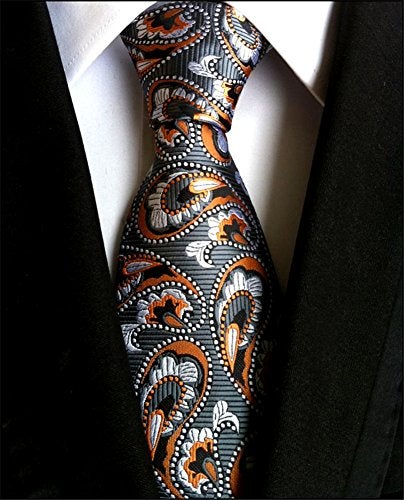 Secdtie Men's Classic Orange Grey Jacquard Woven Silk Tie Formal Necktie - Image 2