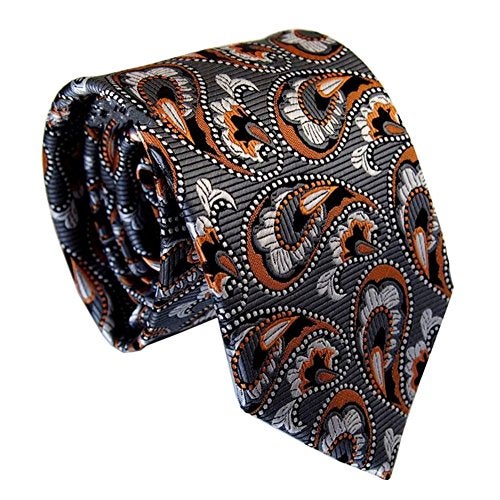 Secdtie Men's Classic Orange Grey Jacquard Woven Silk Tie Formal Necktie - Image 1
