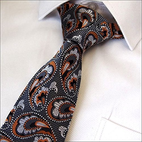 Secdtie Men's Classic Orange Grey Jacquard Woven Silk Tie Formal Necktie - Image 3
