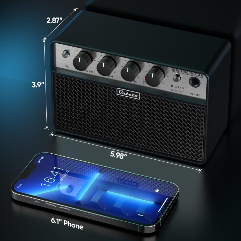 Ueteto 10W Mini Guitar Amp, Portable and Rechargeable Electric Guitar Practice Amplifier with Clean and Drive Channels - Image 5