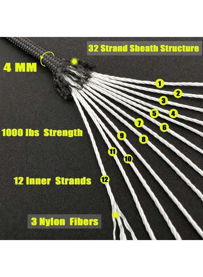 VVAAGG 1000 Black Paracord Rope 100FT Utility Nylon Heavy Duty 12 Strand Parachute Cord for Camping, Tent, Clothsline, Outdoor Hiking, Fishing, Survival Braceletand, Marine Weatherproof Rope (100FT) - Image 2
