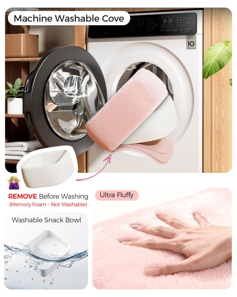 LULULOOK Tablet Pillow Stand, Compatible with iPad, iPhone and 4.7-14.6”Tablet, 360° Adjustable Kindle Pillow Stand for Bed with Ultra Fluffy Fabric & Snack Bowl (Snug Pink) - Image 5