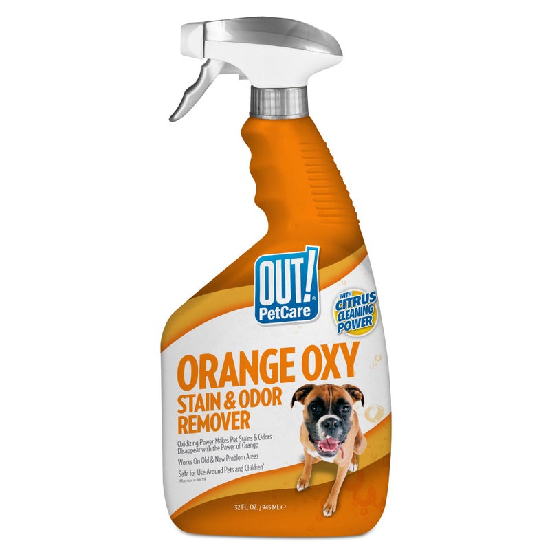 OUT! PetCare Complete Oxy Stain Remover, Oxy Orange Spray, Pet Stain and Odor Eliminator, Carpet Cleaner, Dog Urine Remover and Pet Odor Neutralizer, Upholstery Cleaner, 32 fl oz - Image 1