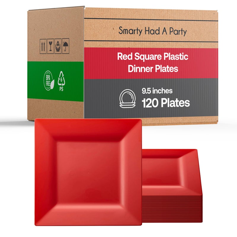 Smarty Had A Party Smarty Had A Party 120 Elegant Disposable Plastic Dinnerware 95 Fancy Square Red Plates for Weddings Birthdays and Special Occasions Heavy Duty Bulk Party Supplies