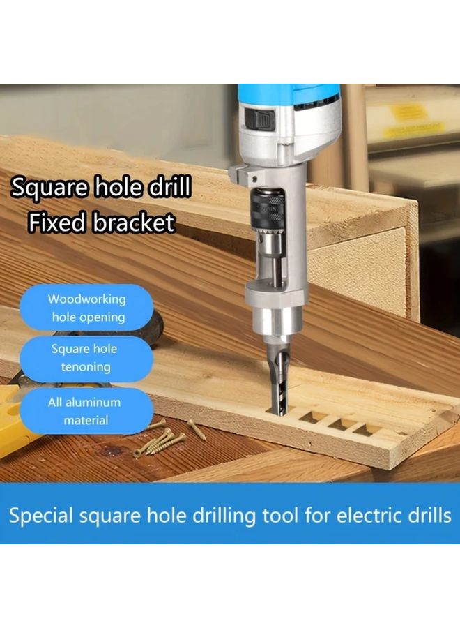 1pc Square Hole Drill Bit with Stainless Steel Support Bracket Woodworking Mortising Chisel for Electric Drill - Image 5