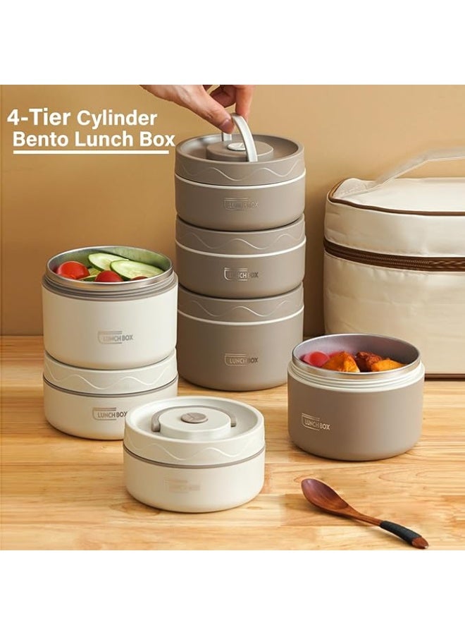 4-Tier Insulated Lunch Box with Thermal Bag - 304 Stainless Steel Leakproof Stackable Bento Food Container (Beige) - Image 2