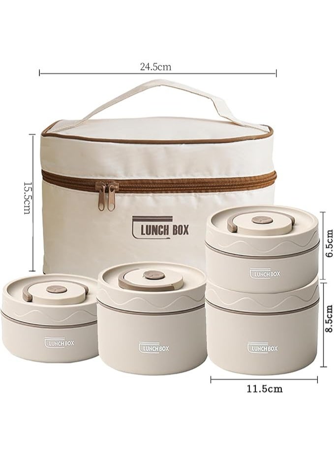 4-Tier Insulated Lunch Box with Thermal Bag - 304 Stainless Steel Leakproof Stackable Bento Food Container (Beige) - Image 4