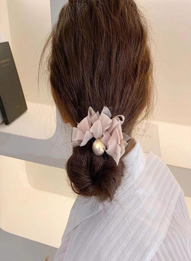 Melodio 2 pcs Hair Ties Bow Pearl Hair bands Chiffon Ponytails Black Scrunchies for Women Girls Hair Accessories - Image 3