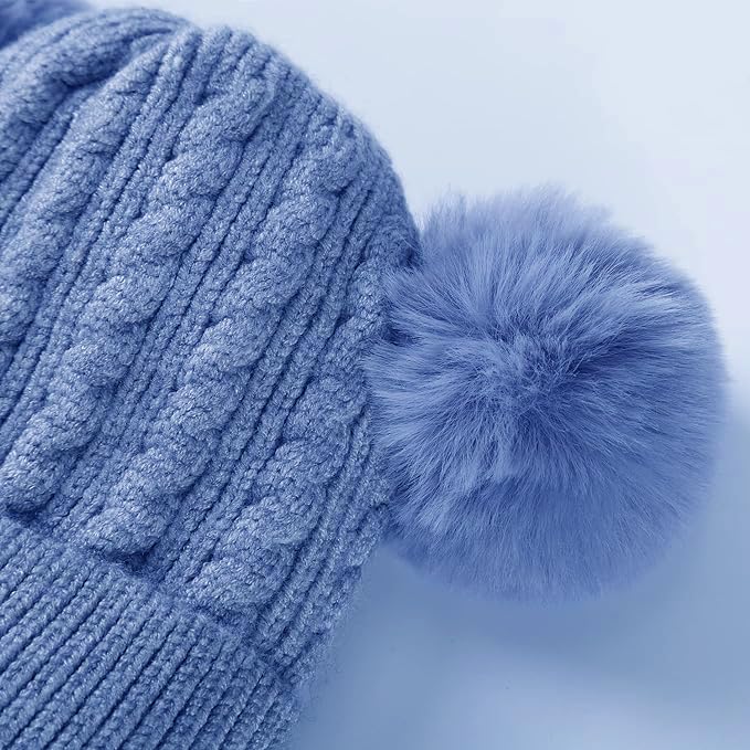 INFISPACE Baby's Super Warm Winter Woolen Skull Beanie Cap with Fur Inside| Double Pompom Baby Hat (Age: 6 Months to 3 Years) (in, Age, 6 Months, 24 Months, Pompom with String Blue) - Image 2