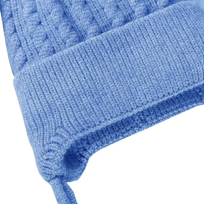 INFISPACE Baby's Super Warm Winter Woolen Skull Beanie Cap with Fur Inside| Double Pompom Baby Hat (Age: 6 Months to 3 Years) (in, Age, 6 Months, 24 Months, Pompom with String Blue) - Image 3
