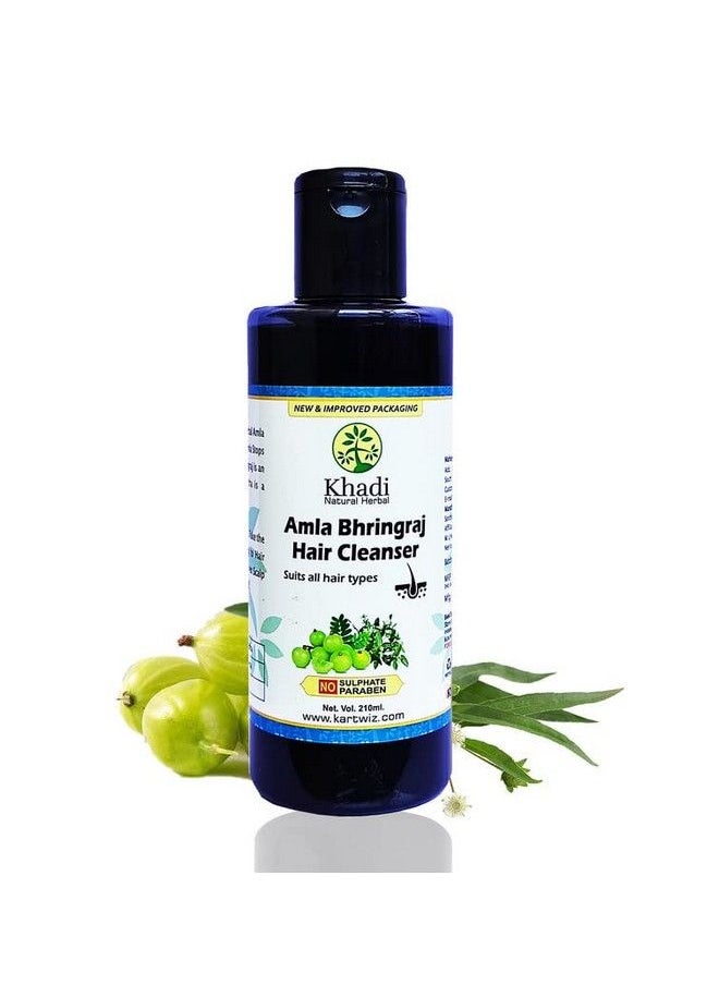 Khadi Natural Herbal شامبو أملا وبرينجراج بريميوم تشويس خالي من لوريث الكبريتات والبارابين، عبوة 210 مل  - Image 1