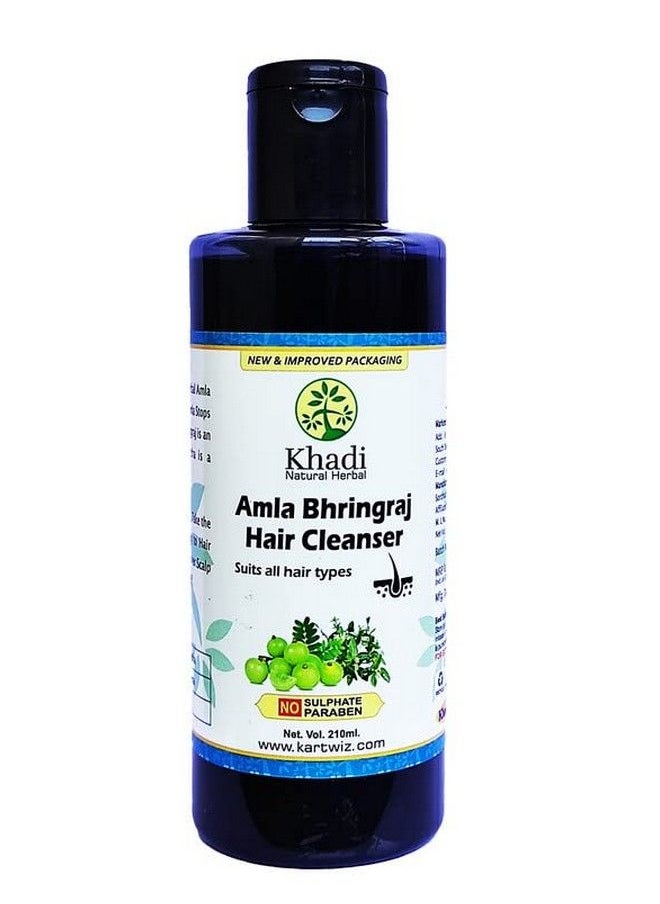 Khadi Natural Herbal شامبو أملا وبرينجراج بريميوم تشويس خالي من لوريث الكبريتات والبارابين، عبوة 210 مل  - Image 4