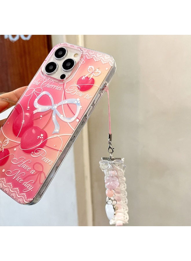 NIBEMINENT Cherry Lace Protective TPU Case Cover For iPhone 15 Plus, Pink