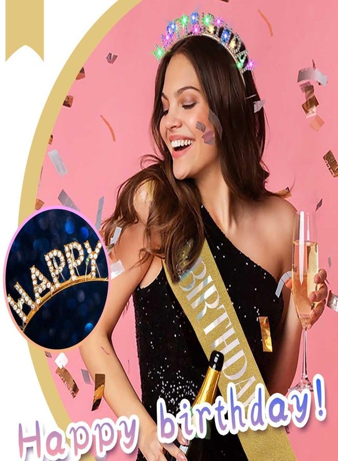 أسورنا طقم إكسسوارات عيد ميلاد مضيء من Aceorna، تاج ووشاح مرصع بأحجار الراين الذهبية، مزود بإضاءة LED، للنساء (ذهبي، مقاس واحد) - Image 3