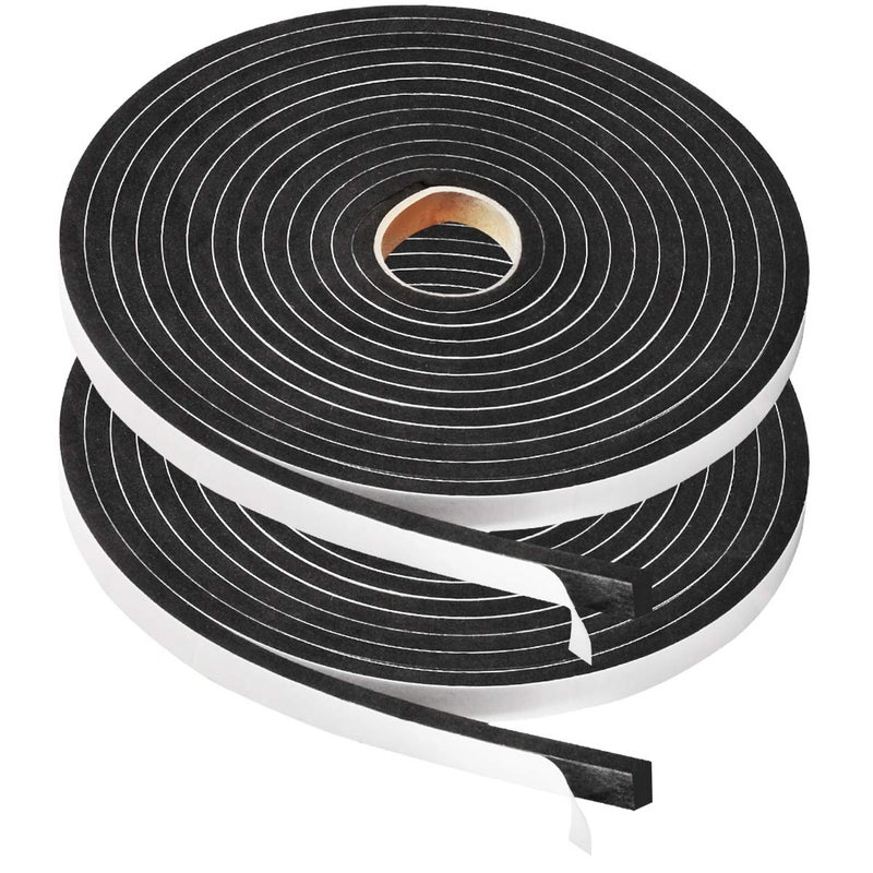 2 Rolls Foam Tape Weatheratrip for Door Window Insulation Single Sided Foam Strips Adhesive High Density Foam Seal Tape Closed Cell Foam Seal Strip Tape12Wx14Tx32FT Black
