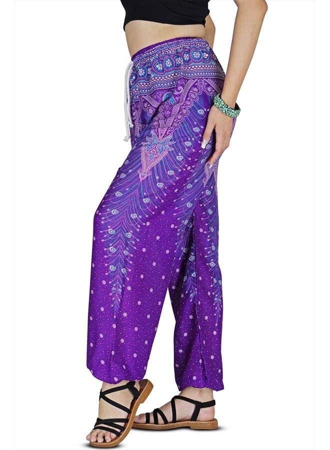 Your Cozy Harem Pants Womens Plus Bohemian Yoga Elephant Beach Casual Printed Drawstring Trousers (Peacock Violet XL) - Image 1