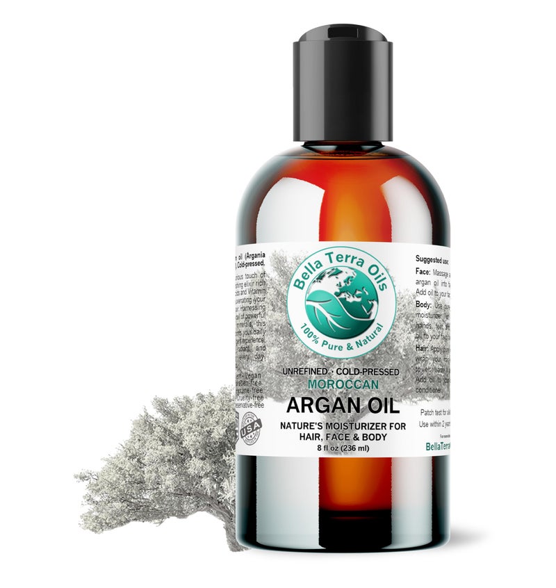 Bella Terra Oils - Argan Oil 8 oz - Pure Moroccan Elixir, Enhances Shine in Hair, Deeply Nourishes Skin, Perfect Oil for Curly Hair - Image 1