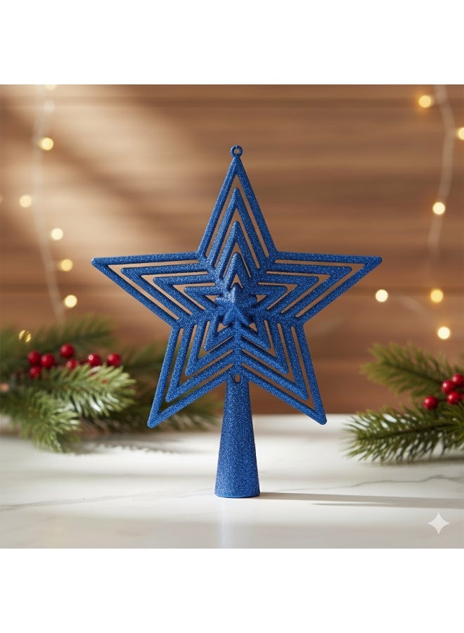 Blue Glitter Star for Christmas Tree - Image 1