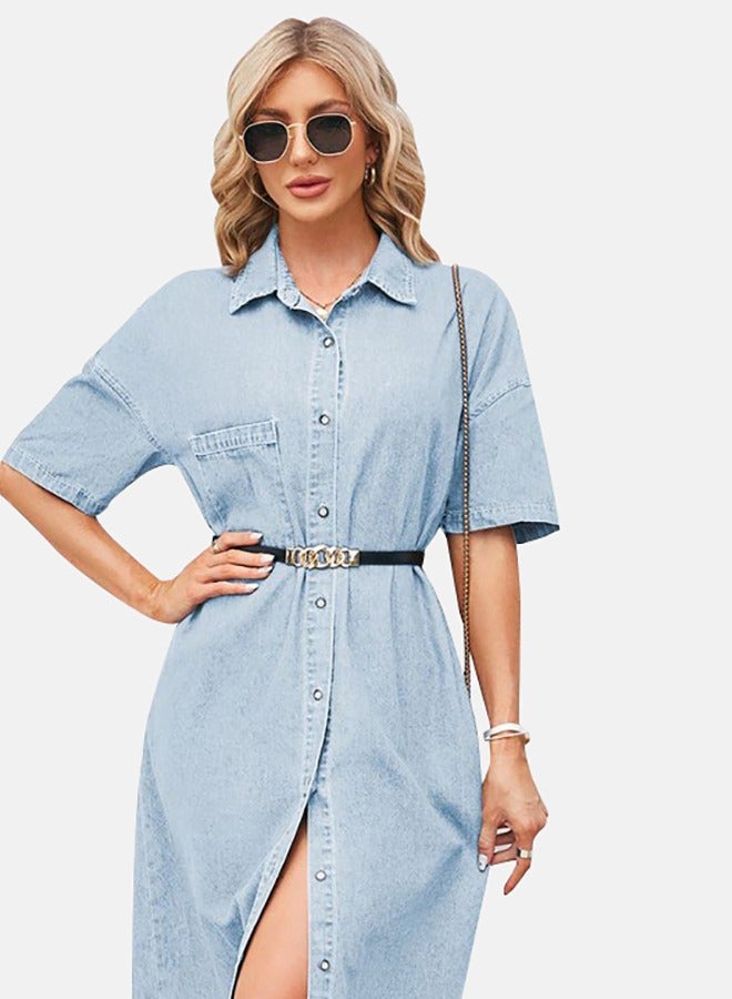 يونيكي Blue Denim Casual Denim Dress - Image 2