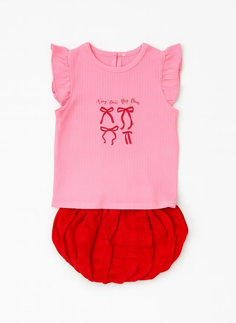 Nautinati Nautinati Pink Printed Top And Red Balloon Skirt For Girls