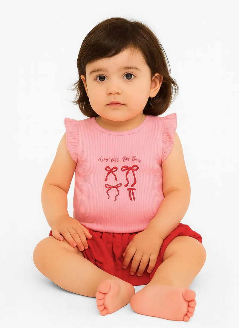 Nautinati Nautinati Pink Printed Top And Red Balloon Skirt For Girls