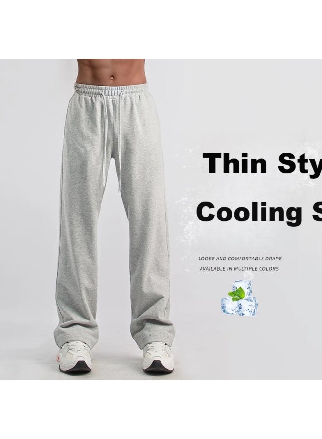 Dingfengbaoluo Men's Summer Thin Straight Pure Color Loose Wide Leg Pants Xs29 Gray 3XL - Image 1