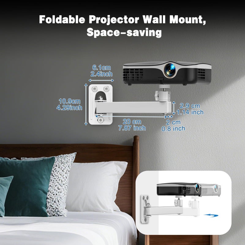 BAISHUN Projector Stand, Wall and Mini Ceiling Mount with 1/4-Inch Thread, 360-degree Rotation, Adjustable Tilt & Swivel, Foldable, Easy Setup Compatible with Most Projectors for Home, Office, White - Image 3