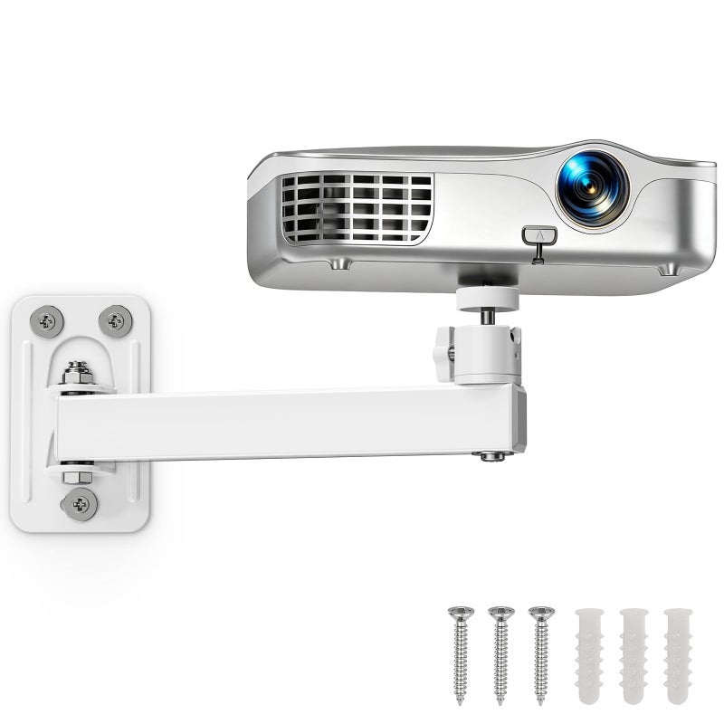 BAISHUN Projector Stand, Wall and Mini Ceiling Mount with 1/4-Inch Thread, 360-degree Rotation, Adjustable Tilt & Swivel, Foldable, Easy Setup Compatible with Most Projectors for Home, Office, White - Image 1