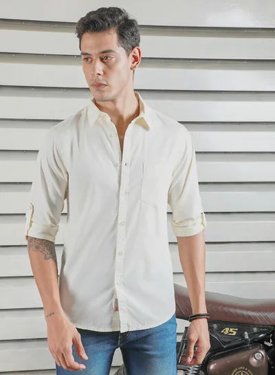 HIGH STAR Regular Fit Off White Casual Shirt for Men