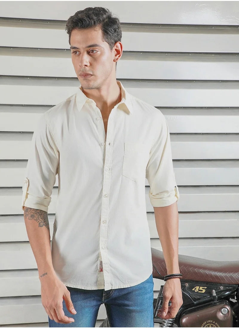 HIGH STAR Regular Fit Off White Casual Shirt for Men