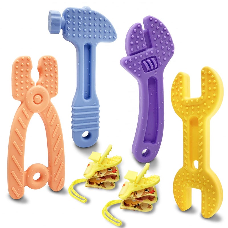 SJDSND Teething Toys for Babies 3-6 Months 6-12 Months, Baby Teething Toys, Silicone Baby Teether Toys, Baby Chew Toys, Molar Teether, Hammer Wrench Spanner Pliers Shape Teething Toys for Boys Girls - Image 1