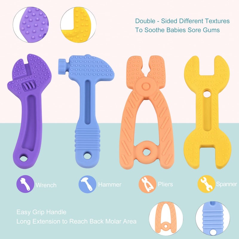 SJDSND Teething Toys for Babies 3-6 Months 6-12 Months, Baby Teething Toys, Silicone Baby Teether Toys, Baby Chew Toys, Molar Teether, Hammer Wrench Spanner Pliers Shape Teething Toys for Boys Girls - Image 4