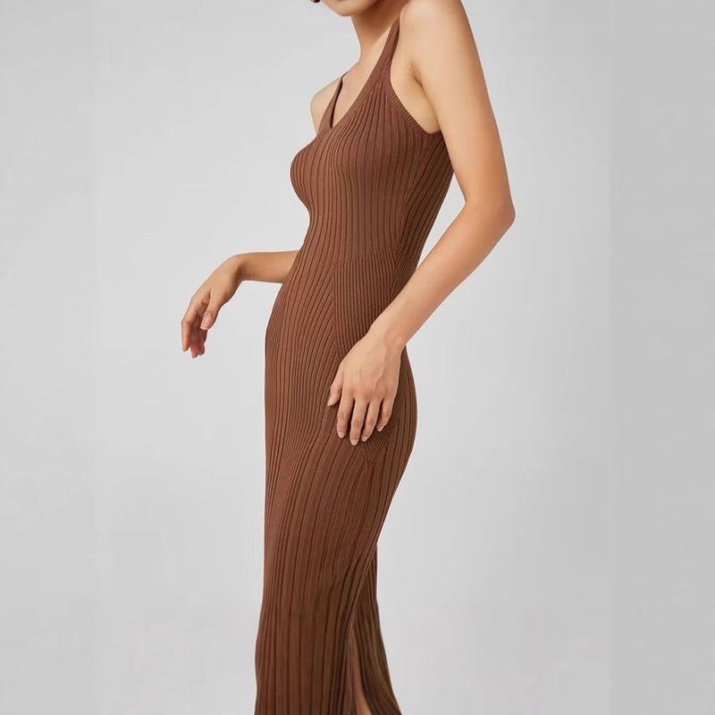 Double V-Neck Knit Slip Dress - Image 1