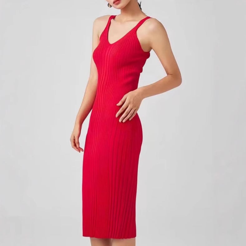 Double V-Neck Knit Slip Dress - Image 3