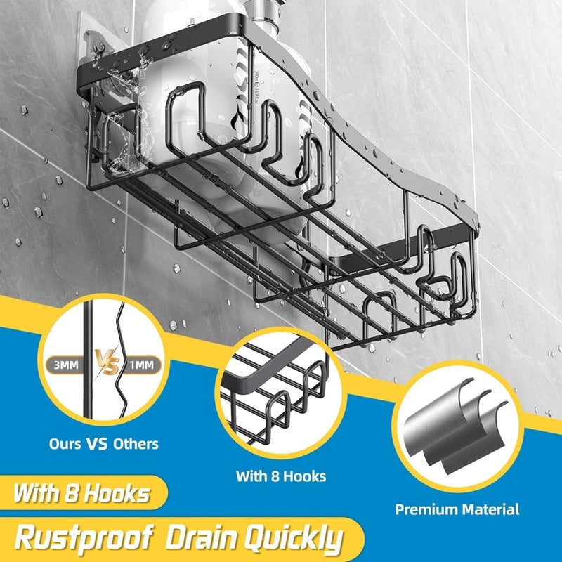Boniry 2 in 1 Bathroom Organiser Without Drill | Rustproof Bathroom Shelves with Soap Holder | No-Drill Adhesive Bathroom Rack Set for Bathroom, Kitchen (Matte Black) - Image 4