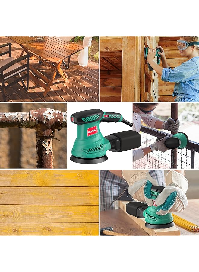 erorex Orbital Sander 300W 13000Rpm Random Orbital Sander 6 Variable Speeds 125Mm 12Pcs Sandpapers Electric Sander With Dust Collection Ideal For Sanding Polishing Wood Diy Home Improvements - Image 5