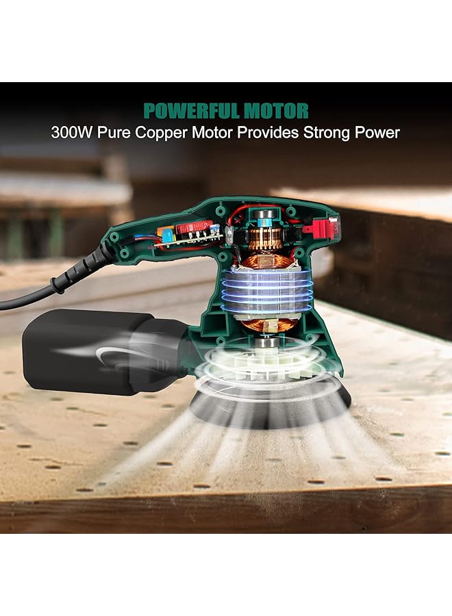 erorex Orbital Sander 300W 13000Rpm Random Orbital Sander 6 Variable Speeds 125Mm 12Pcs Sandpapers Electric Sander With Dust Collection Ideal For Sanding Polishing Wood Diy Home Improvements - Image 3