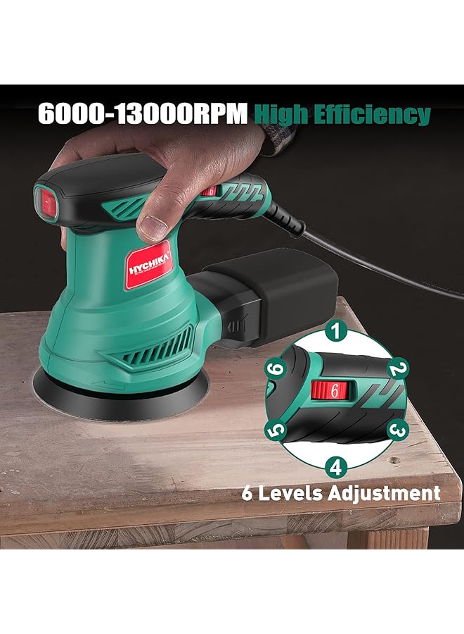 erorex Orbital Sander 300W 13000Rpm Random Orbital Sander 6 Variable Speeds 125Mm 12Pcs Sandpapers Electric Sander With Dust Collection Ideal For Sanding Polishing Wood Diy Home Improvements - Image 2