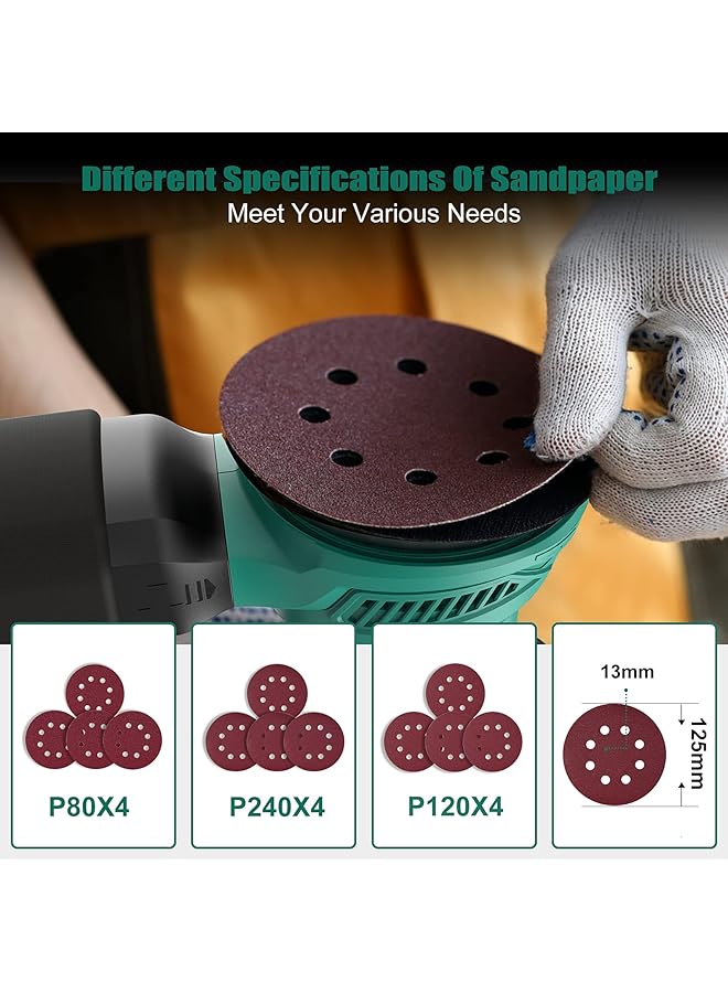 erorex Orbital Sander 300W 13000Rpm Random Orbital Sander 6 Variable Speeds 125Mm 12Pcs Sandpapers Electric Sander With Dust Collection Ideal For Sanding Polishing Wood Diy Home Improvements - Image 4