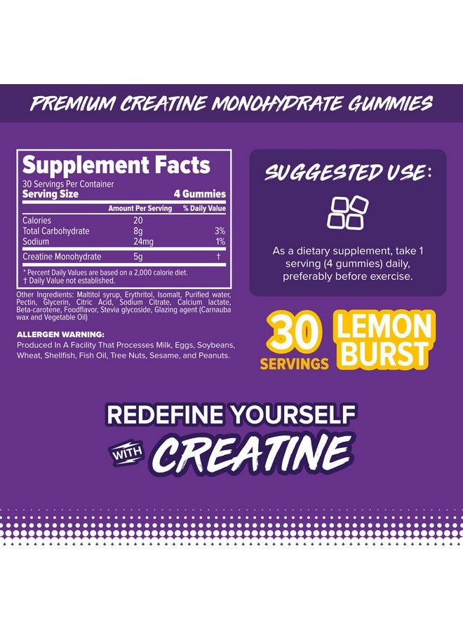 FINAFLEX Creatine Gummies - 120 Gummies - Lemon Burst Flavor - Promotes Muscular Strength, Size & Performance - 5g of Creatine Monohydrate Per Serving - 30 Servings - Image 2