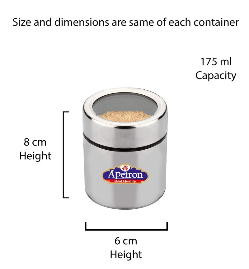 Apeiron Stainless Steel Masala/Multipurpose Dabba with Wire Stand and Spoon (Pack of 6) - Image 3