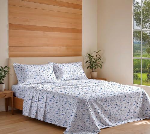 RUVANTI 100 Cotton Organic Percale Sheets Full Size Crisp Cooling Bed Sheets for Hot Sleepers Deep Pocket 15 Soft Peach Finish Breathable Durable HotelStyle 4 Pcs Daisy Bud - Image 3