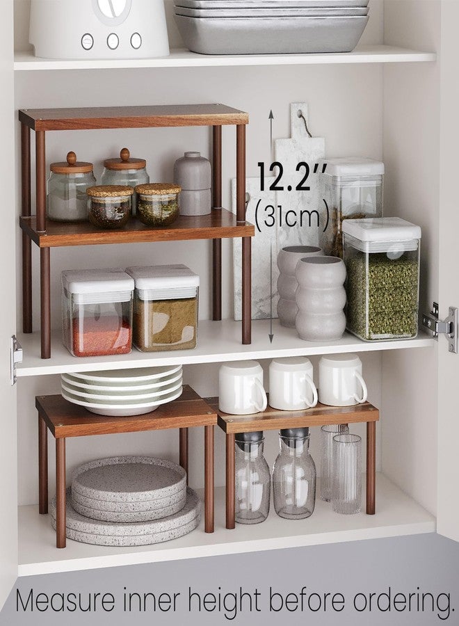VERTORGAN Cabinet Organizer Shelf(Set of 2),Kitchen Counter Shelves,Acacia Wood Spice Rack Countertop and Cabinet,Stackable Expandable,Large - Image 2