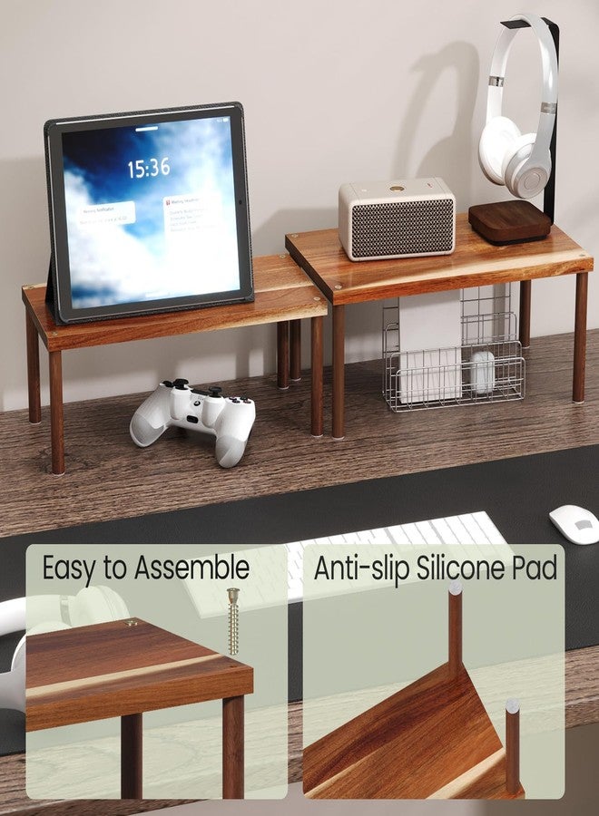 VERTORGAN Cabinet Organizer Shelf(Set of 2),Kitchen Counter Shelves,Acacia Wood Spice Rack Countertop and Cabinet,Stackable Expandable,Large - Image 3