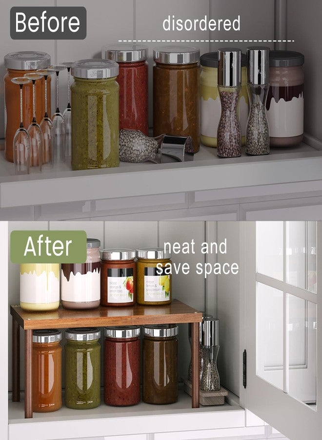 VERTORGAN Cabinet Organizer Shelf(Set of 2),Kitchen Counter Shelves,Acacia Wood Spice Rack Countertop and Cabinet,Stackable Expandable,Large - Image 5